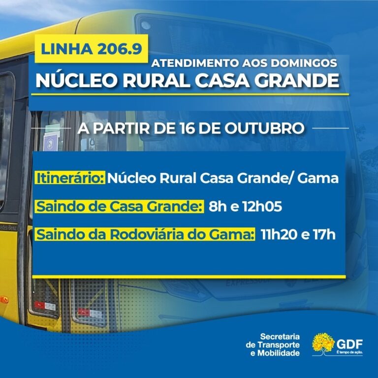 Núcleo Rural Casa Grande terá transporte público aos domingos