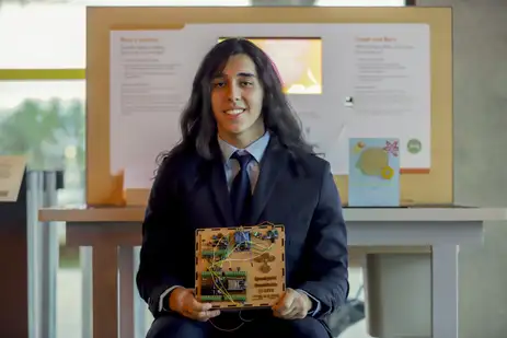 Joédson Alves/Agência Brasil Brasília, 14/02/2025 - O estudante colégio técnico da universidade federal de Minas Gerais (COLTEC-UFMG) , Bernardo de Sousa, ganhou o prêmio na primeira colocação na categoria ensino médio, na 30ª edição do Prêmio Jovem Cientista.
Foto: Joédson Alves/Agência Brasil