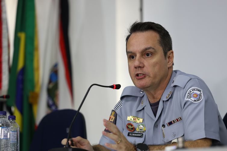 Rovena Rosa/Agência Brasil São Paulo (SP), 11/07/2025 - O coronel da Polícia Militar, Emerson Massera, fala na coletiva de imprensa sobre a ação da PM em Paraisópolis no quartel general da Polícia Militar. Foto: Rovena Rosa/Agência Brasil